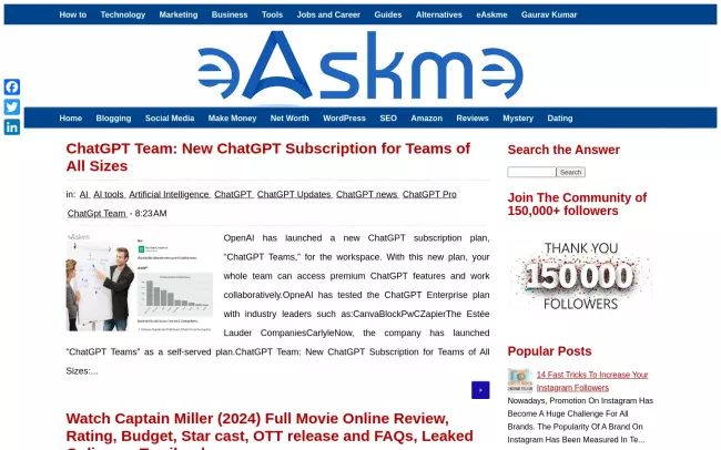 Screenshot of the eAskme | How to Blog