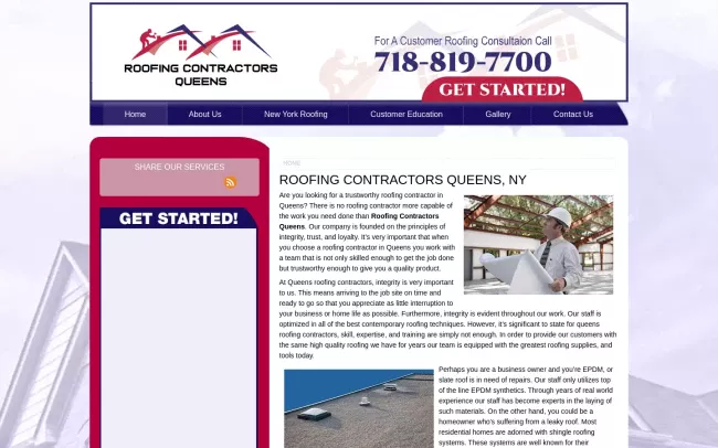 Screenshot of the Roofing Contractors Queens Website