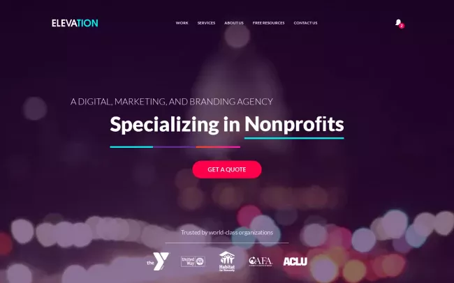 Screenshot of the Elevation Website