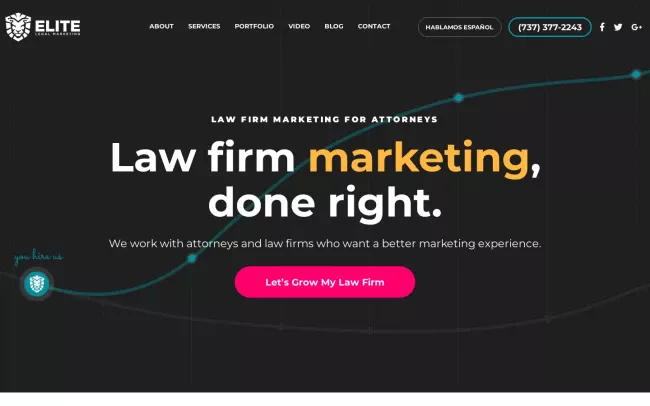 Screenshot of the Elite Legal Marketing Website