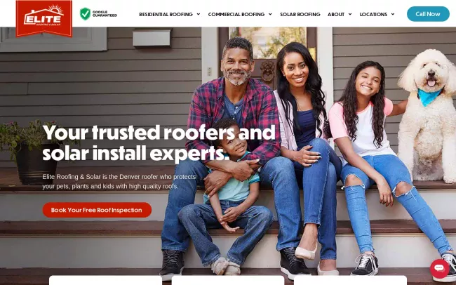 Screenshot of the Elite Roofing & Solar Website