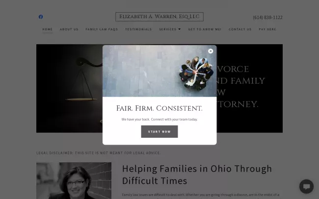 Screenshot of the Elizabeth Warren, Esq. LLC Website