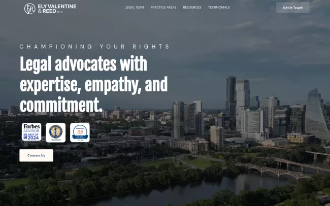 Screenshot of the Ely, Valentine, & Reed PLLC Website