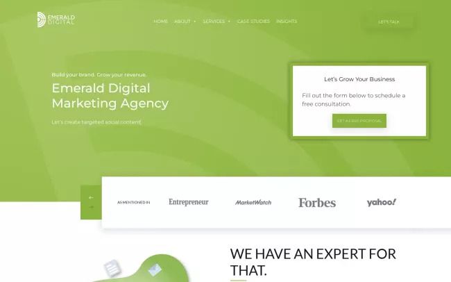 Screenshot of the Emerald Digital Marketing Agency Website