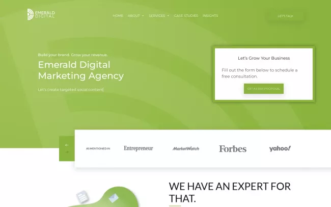 Screenshot of the Emerald Digital Marketing Agency Website