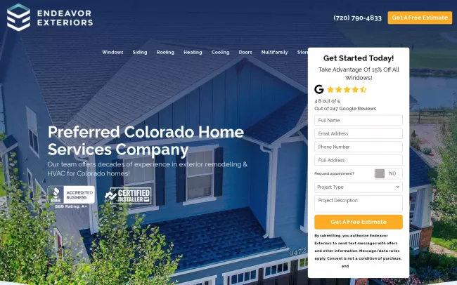 Screenshot of the Endeavor Exteriors Website