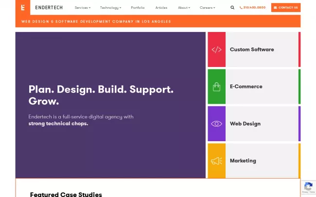 Screenshot of the Endertech Website