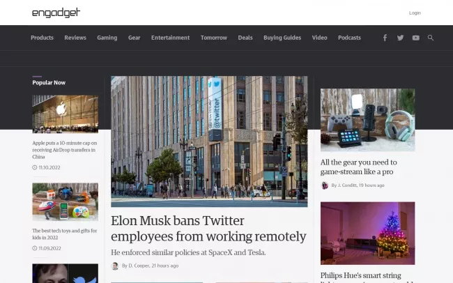 Screenshot of the Engadget Blog