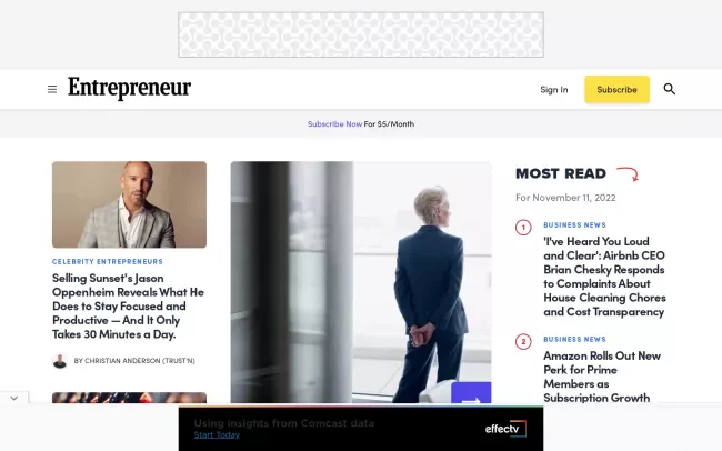 Screenshot of the Entrepreneur Website