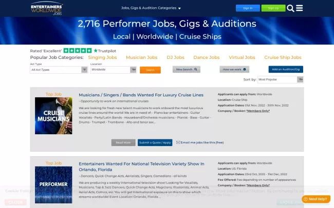 Entertainers Worldwide Jobs | Auditions Gigs & Opportunities For Performers
