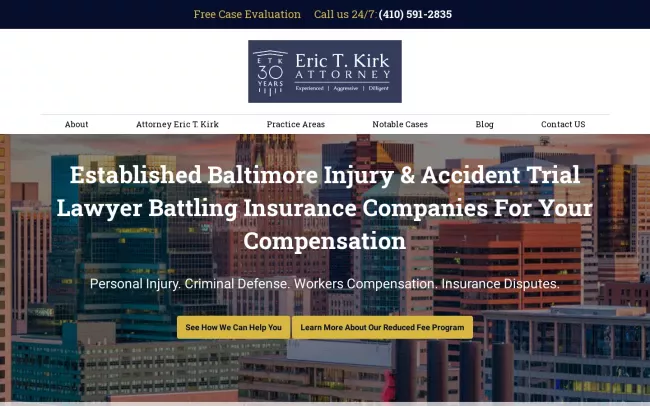 Screenshot of the Eric T. Kirk, Personal Injury Attorney Website