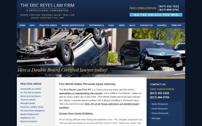 Screenshot of the The Eric Reyes Law Firm Website