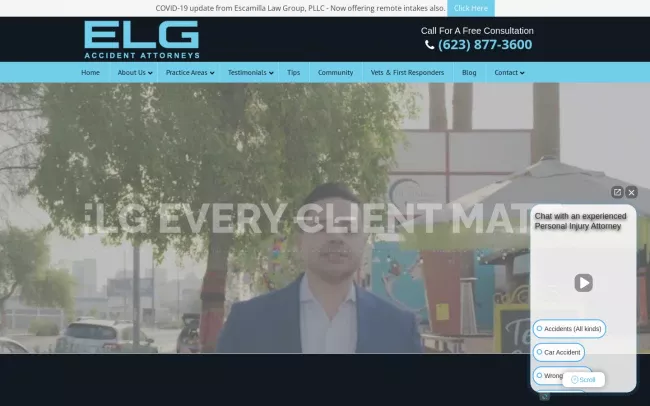 Screenshot of the ELG Accident Attorneys Website