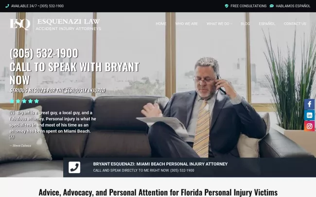 Screenshot of the Esquenazi Law Website
