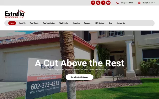 Screenshot of the Estrella Roofing LLC Website
