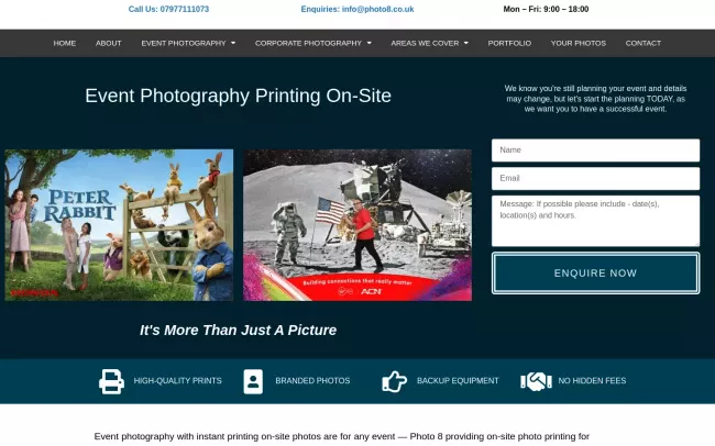 Screenshot of the Event photographer instant print on-site Website