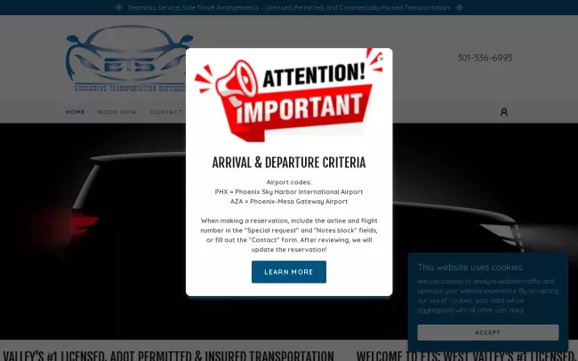 Screenshot of the Exclusive Transportation Services Website