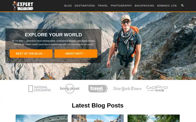 Screenshot of the Expert Vagabond Blog