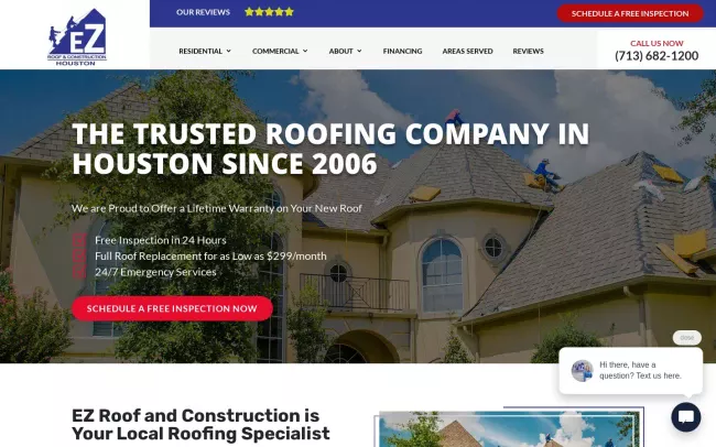 Screenshot of the EZ Roof and Construction Website