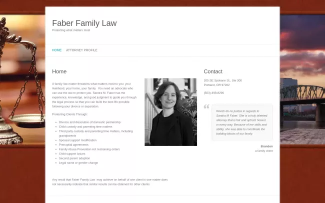 Screenshot of the Faber Family Law Website