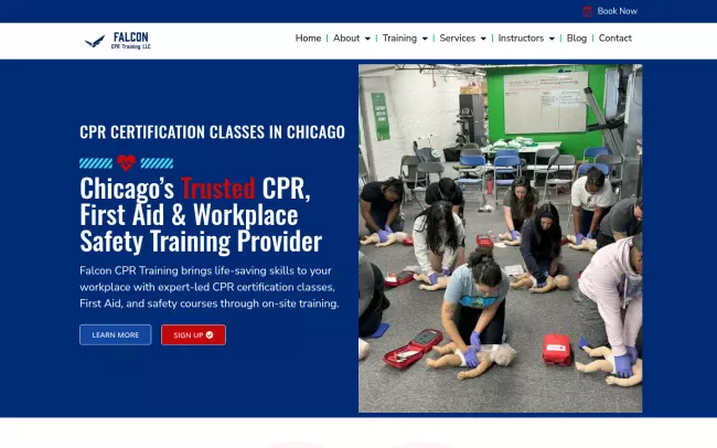 Screenshot of the Falcon CPR Training LLC Website