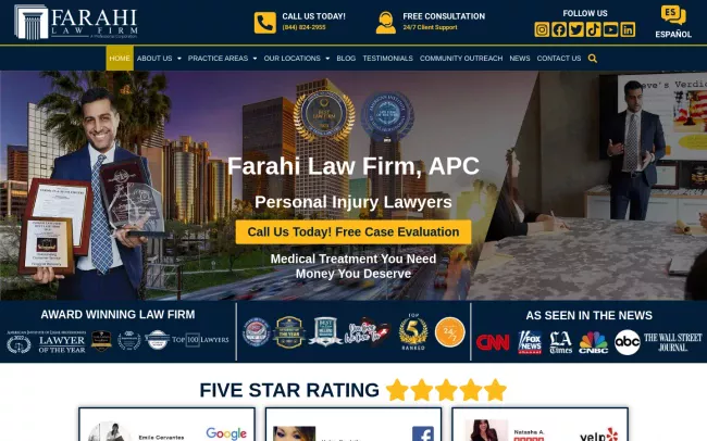 Screenshot of the Farahi Law Firm, APC Website