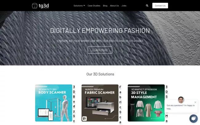 Screenshot of the TG3D Studio - Fashion Innovation with Digital Technology Website