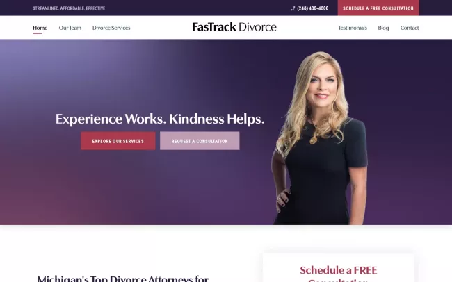 Screenshot of the FasTrack Divorce Website