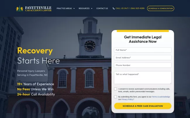 Screenshot of the Fayetteville Car Accident Lawyer Website