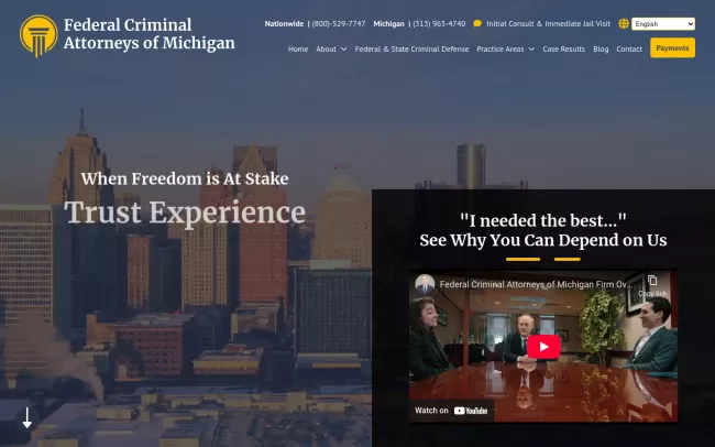 Screenshot of the Federal Criminal Attorneys of Michigan Website