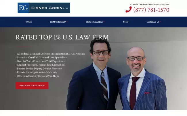 Screenshot of the Eisner Gorin LLP - Federal Criminal Defense Attorneys Website