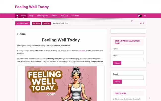 Screenshot of the Feeling Well Today Website