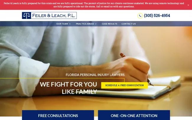 Screenshot of the Feiler & Leach, P.L. Website