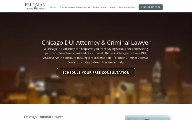 Screenshot of the Feldman Criminal Defense Website