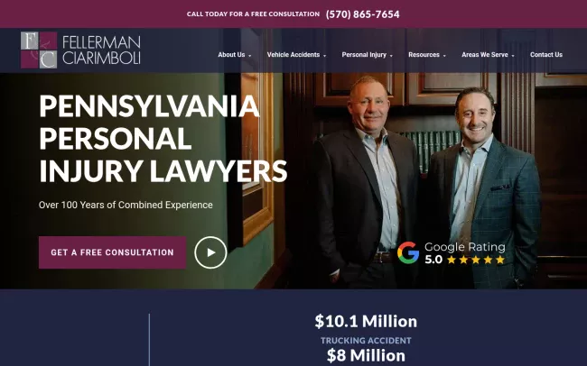 Screenshot of the Fellerman & Ciarimboli, Law PC Website