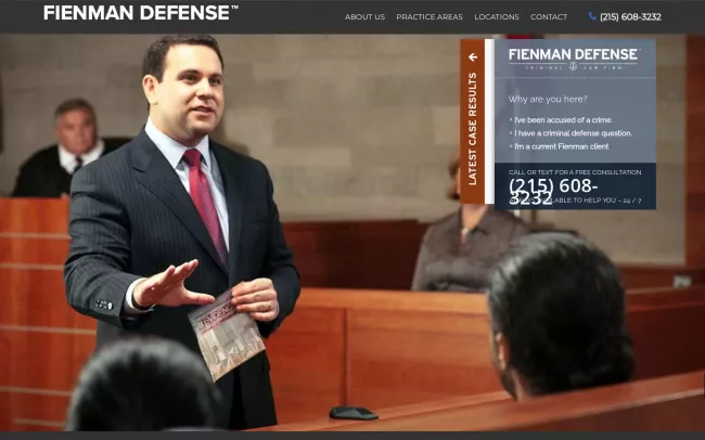 Screenshot of the Fienman Defense LLC - Highest Rated Criminal Lawyer in Philadelphia Website