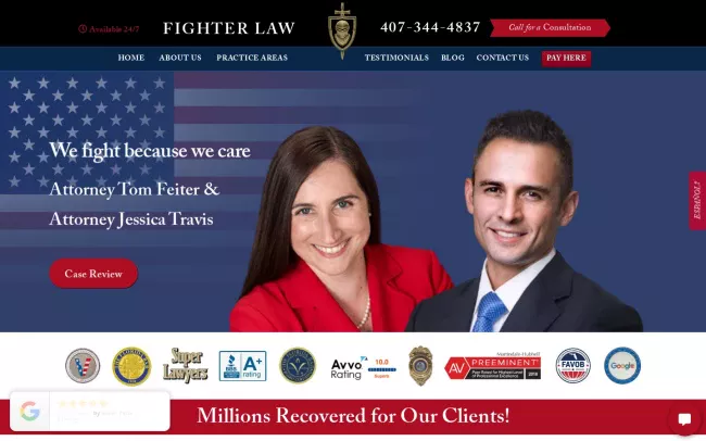 Screenshot of the Fighter Law Website