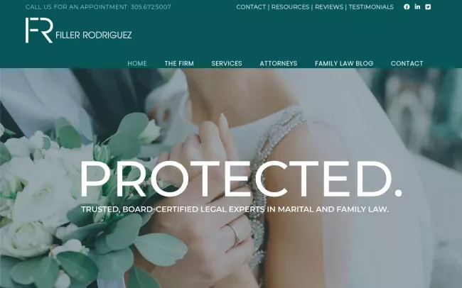 Screenshot of the Filler Rodriguez, LLP - Divorce Lawyer Miami & Family Law Attorney Website