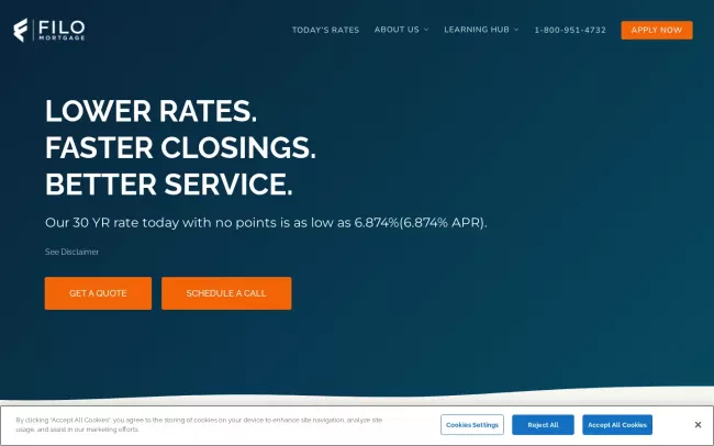 Screenshot of the Filo Mortgage, LLC Website