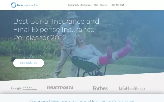 Screenshot of the Burial Insurance Pro Website