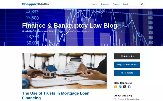 Screenshot of the Finance & Bankruptcy Law Blog | Sheppard Mullin Richter & Hampton LLP Website