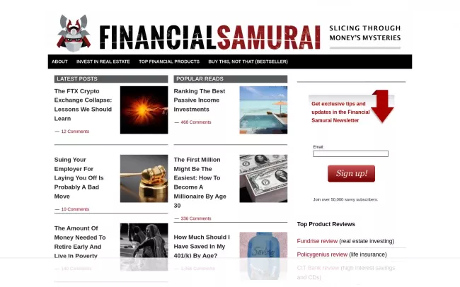 Screenshot of the Financial Samurai Blog