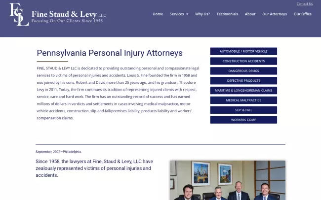 Screenshot of the Fine Staud and Levy LLC Website