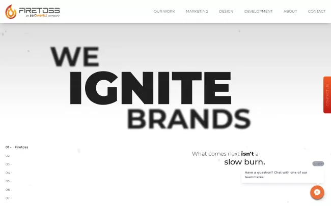 Screenshot of the Firetoss Website