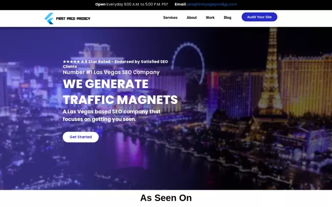 Screenshot of the First Page Prodigy LLC. Website