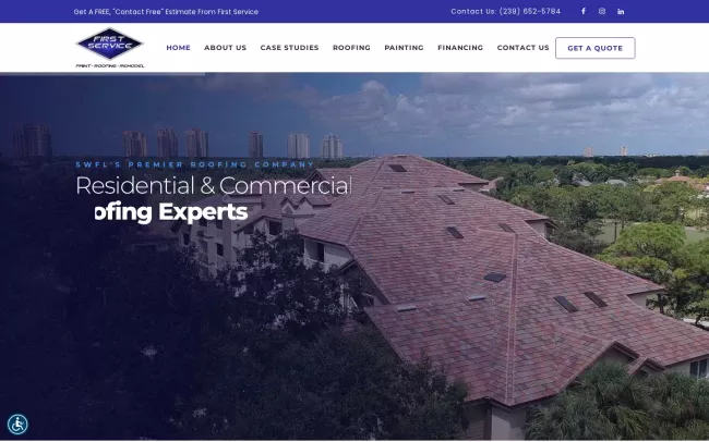 Screenshot of the First Service Roofing & Construction Website