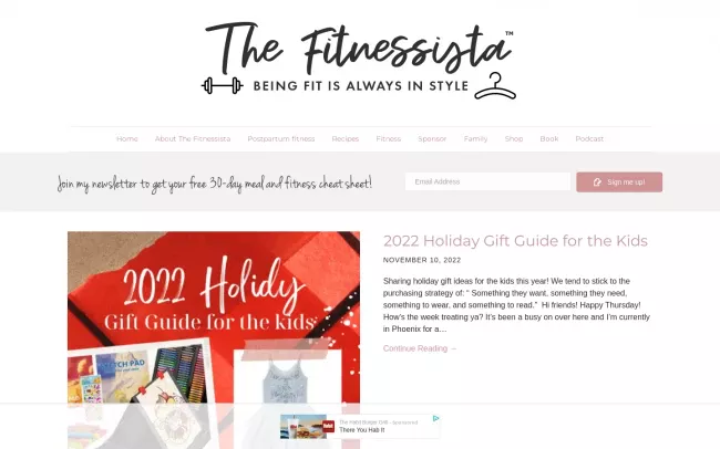Screenshot of the The Fitnessista Blog