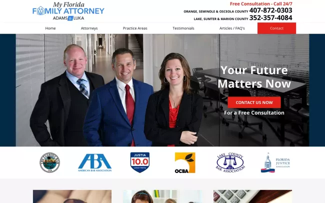 Screenshot of the My Florida Family Attorney Adams & Luka Website