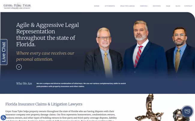 Screenshot of the Geyer Fuxa Tyler - Florida Insurance Lawyers Website