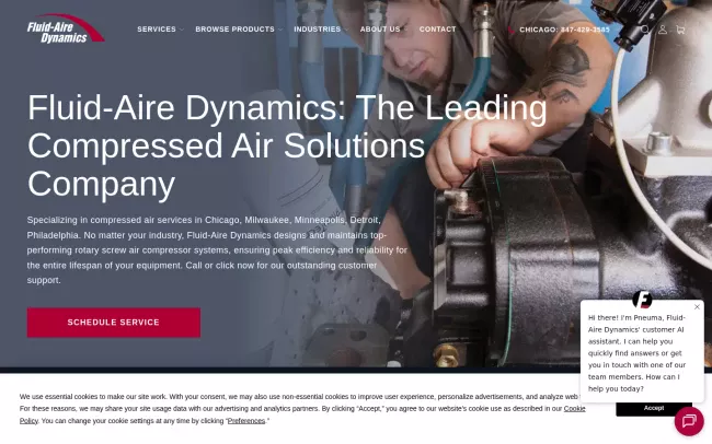 Screenshot of the Fluid-Aire Dynamics Website